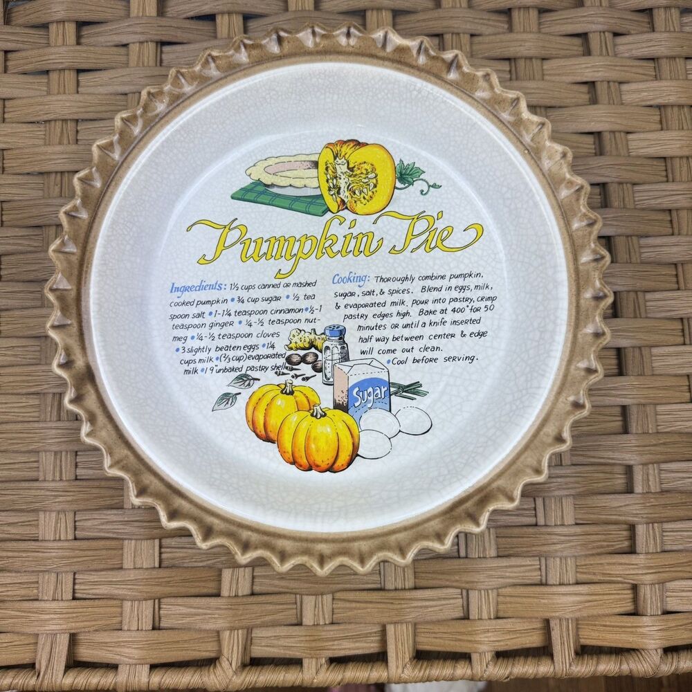 Vintage Pumpkin Pie Recipe Ceramic Pie Plate